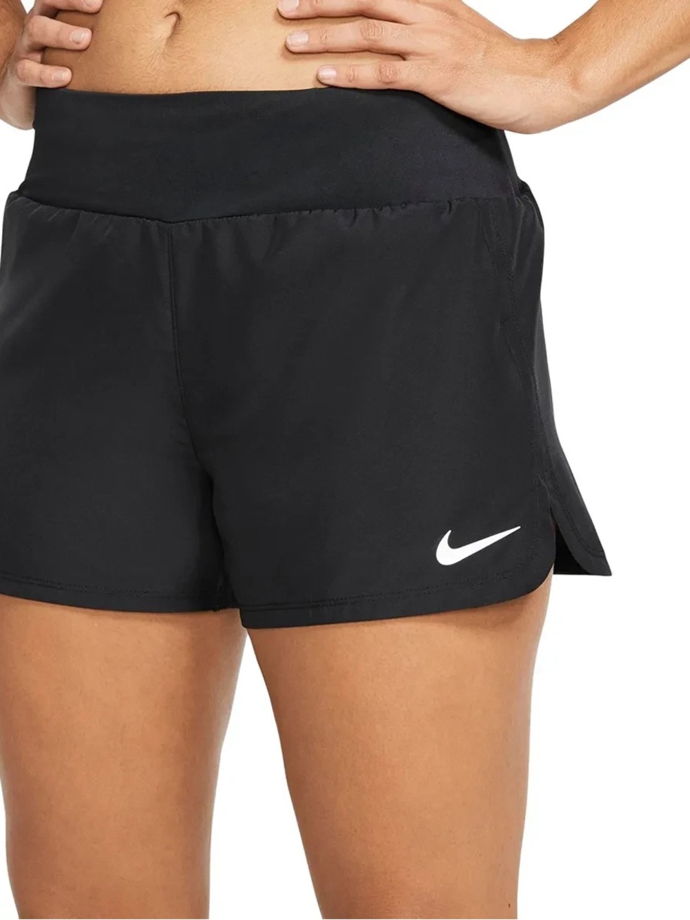 Nike Women's Black Athletic Shorts with White Swoosh